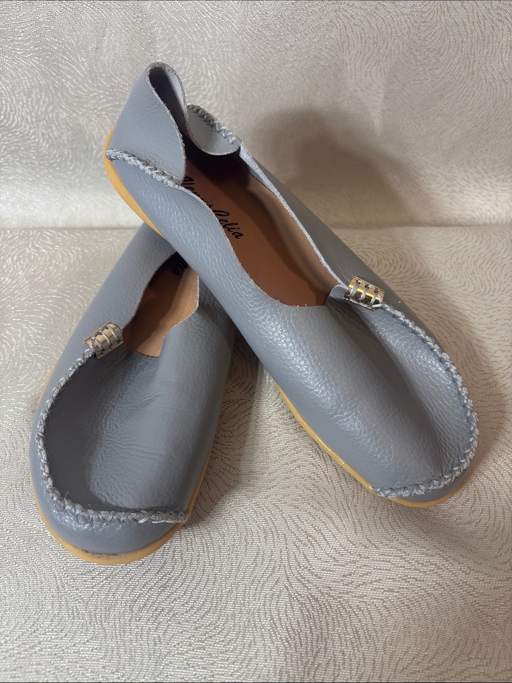 Venus Celia Women’s Grey Leather Slip-On Loafers 0327